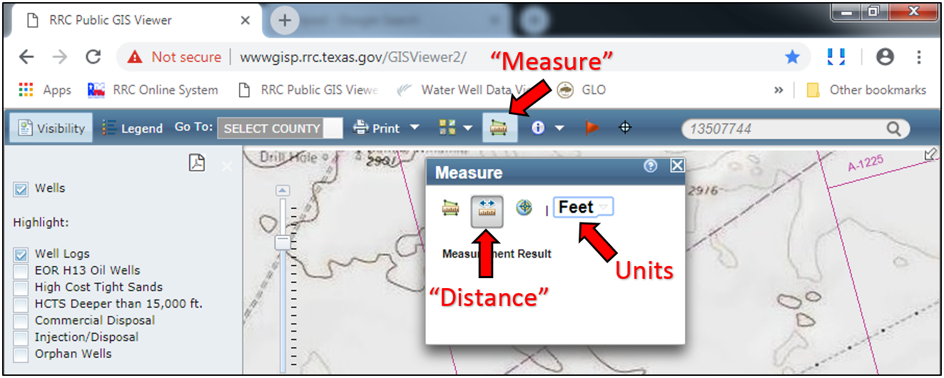Distances can be measured with the “Measure” tool