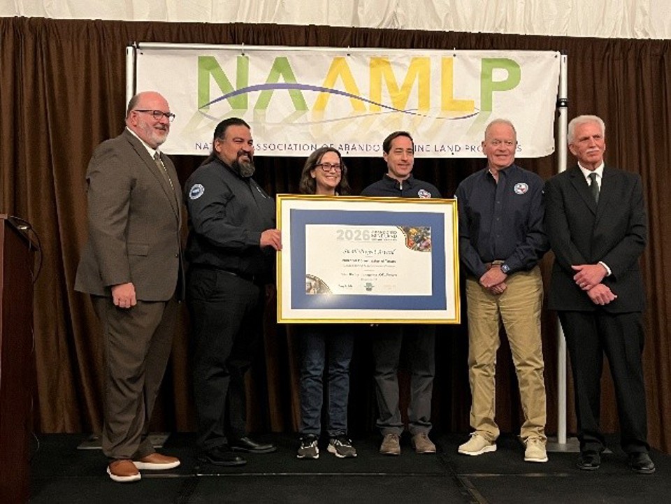 RRC staff receive the 2026 Small Project Award during the Abandoned Mine Land Reclamation Awards ceremony at the 2026 National Association of AML Programs conference in Park City, Utah.