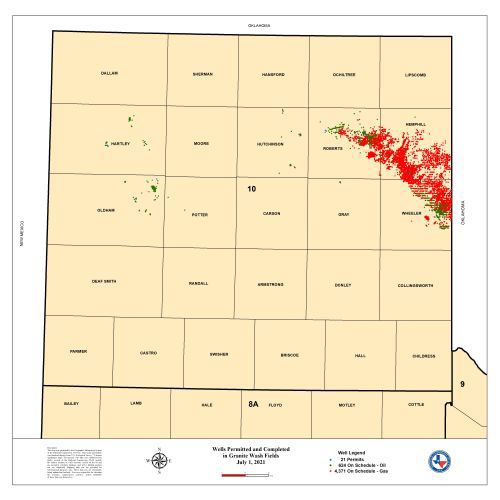 Wells Permitted and Completed in the Granite Wash Field, July 2021